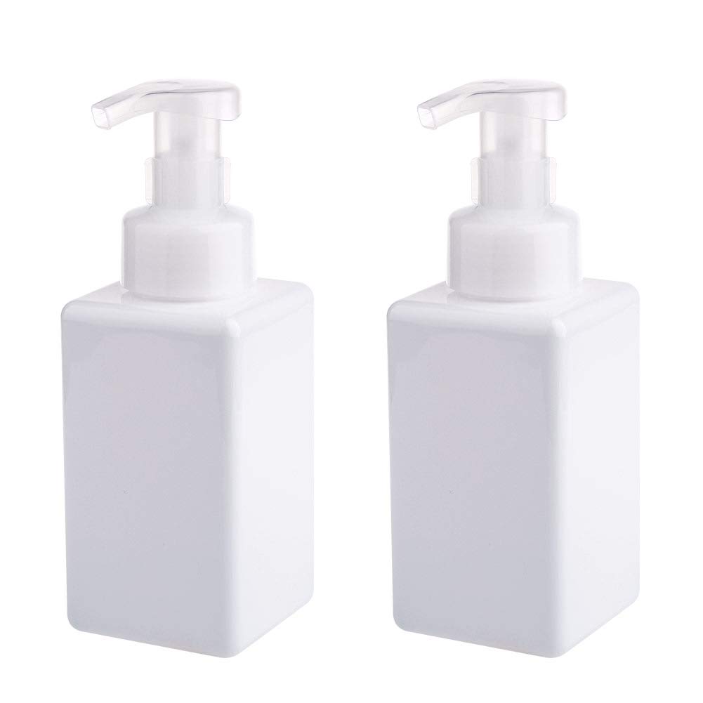 UUJOLY Foaming Soap Dispenser, 450ml (15oz) Refillable Pump Bottle for Liquid Soap, Shampoo, Body Wash (2 Pcs) (White)