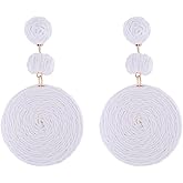 Boho Raffia Ball Earrings for Women, Handmade Statement Drop Earrings Straw Dangle Earrings Beach Vacation Jewelry