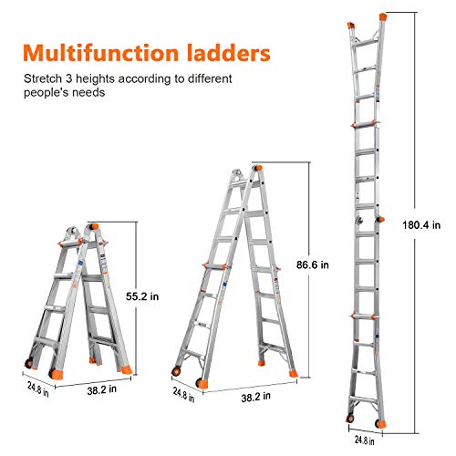 TACKLIFE Extension Ladders, Velocity with Wheels, 17 Ft, MultiPosition