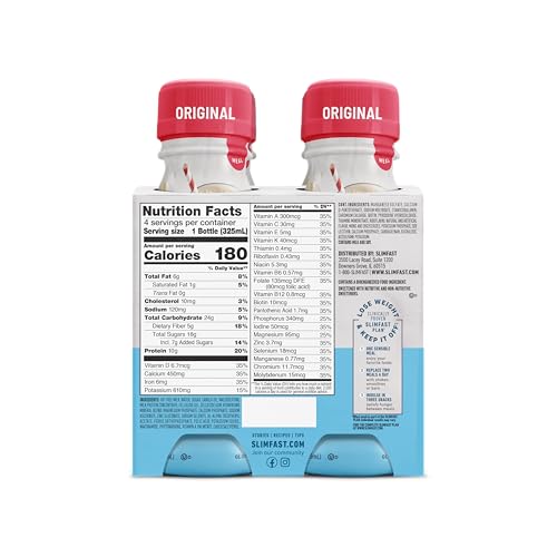 SLIMFAST MEAL REPLACEMENT SHAKE, ORIGINAL FRENCH VANILLA, 10G OF READY TO DRINK PROTEIN, 11 FL. OZ BOTTLE, 4 COUNT