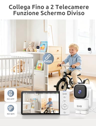 GHB Baby Monitor Video and Audio 5 Inch 720HD 168 Hours Battery Life Screen, 350° Rotating Camera, Temperature Detection, Two-Way Intercom, VOX, Night Vision