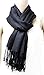 AN Womens Black Solid Color Pashmina Shawl Wrap Scarf with Tassels
