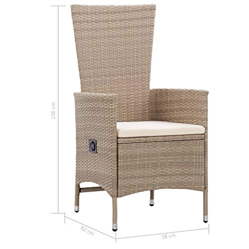 Tidyard 9-TLG. Garten Essgruppe mit Auflagen Poly Rattan Loungegruppe Set Esstisch mit Armlehnstühle Gartengarnitur Gartenmöbel Sitzgruppe für Garten, Terrasse & Balkon Beige – Bild 4
