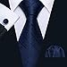 Barry.Wang Plaid Ties Check Mens Necktie Set with Handkerchief Cufflinks Classic Stripe Blue Navy Solid