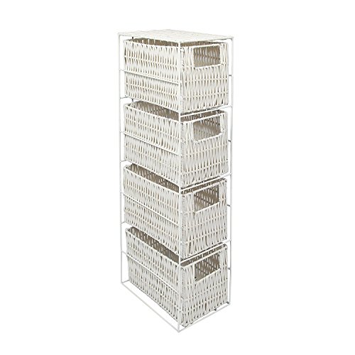 woodluv Four Drawer Resin Storage Cabinet With Metal Frame, White - Ideal for Bathroom/Office/Home