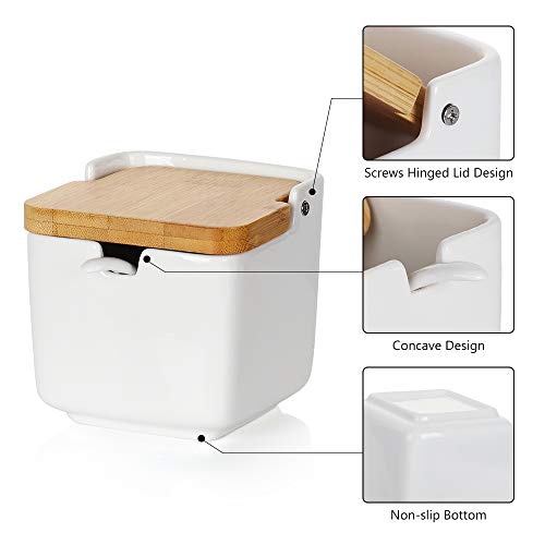 RZChome 3 Pack Sugar Bowl with Bamboo Lid and Spoon and Creamer set for Home and Kitchen White, Each 8.58 FL OZ (254 ML)