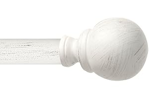 EXCLUSIVE HOME CURTAINS Exclusive Home Sphere 1" Curtain Rod and Coordinating Finial Set, Distressed White, Adjustable 36"-72"