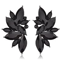 Leaf Black Cluster Crystal Stud Earrings for Women Girls by Ginasy