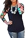 KufvWomens Prints Florals 3/4 Sleeve Crew Neck Top Tshirt (XL, Dark Blue)
