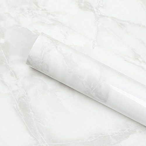 Wallstickery Marble Paper for Counter top Faux Ivory Gray Granite Wallpaper Gloss self Adhesive Stone Wall Stickers Peel Stick Contact on Furniture Kitchen cabinets Shelf Drawer (Ivory + Gray) - Thumbnail 5