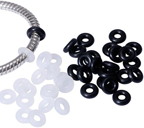 200 Pcs Silicone Rubber Stoppers Ring Bead Charms Bracelets for Snake Chain Or With Clip Lock Spacer Charm-100 Pcs Clear &amp; 100 Pcs Black