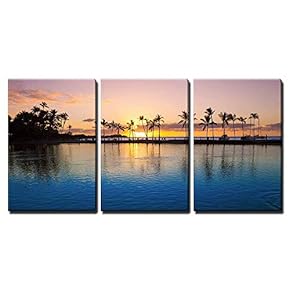 Sunset on Hawaiian Beach Wall Decor x3 Panels