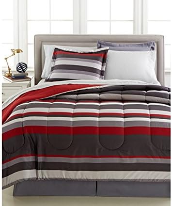 Amazon Com Urban Living Gray Red Teen Boys Stripe Reversible Full Comforter Set 8 Piece Bed In Bag Homemade Wax Melt Home Kitchen