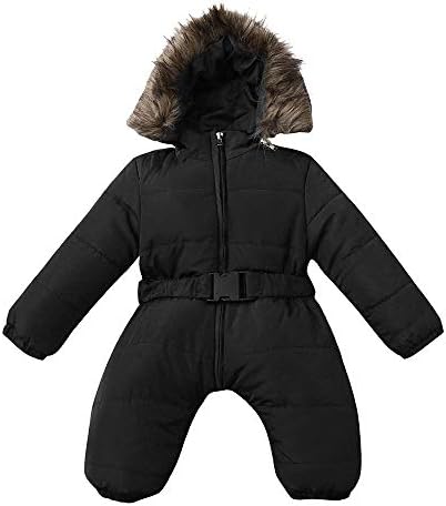 Winter Coat Romper for Toddler Baby Boys Girls Long Sleeve Puffer Thick Fur Hooded Jumpsuit Snowsuit (age: 0-3 Months, Black)