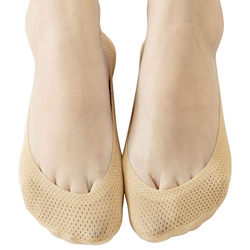 4 Pairs No Show Liner Socks Women's Low Cut Cotton Nylon Boat Invisible Hidden Socks Non-Slip for Flats (Shoe-Size 5-8, Mesh 2Black+2Nude)