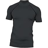 Red Plume Mens Compression Mock Turtleneck Short Sleeve Shirt High Neck Athletic Tops Football Run Pullover Sports Undershirt