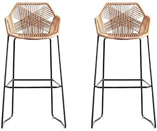 GAOCRJBD Bar Chair Rattan Chair Bar Stool High Stool Home Back Dining Chair Comfortable Simple And Beautiful Counter Chair (size: 65cm) (Color : Beige, Size : #2-Two loaded)
