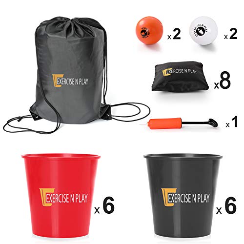 12 Pack Giant Buckets and Balls Yard Tossing Game Set with Carrying Bag