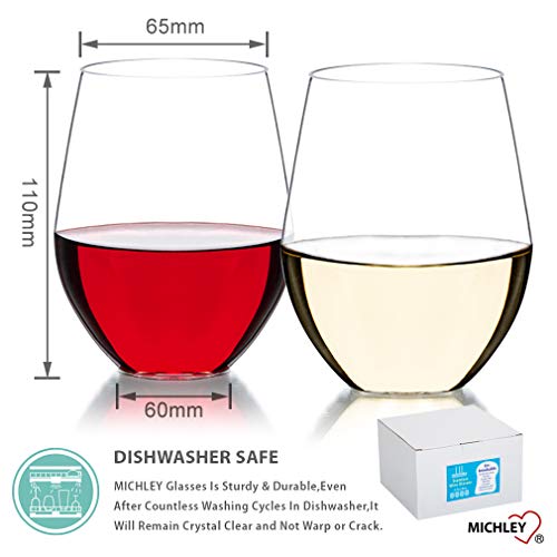image for MICHLEY Stemless Red and White Wine Glasses 16oz, Unbreakable Tritan P