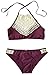 CUPSHE Women's Blooming Above Lace Halter Bikini Set Beach Swimwear,Deep Burgundy,Large