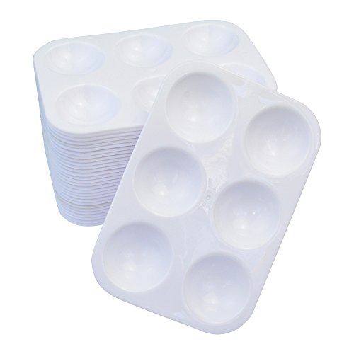baotongle 30 PCS Plastic Palettes Paint Tray 6 Well Rectangular Watercolor Palette Painting Tray, White - Thumbnail 6