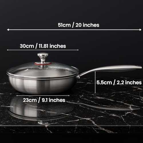 Titanium Hammered Pan Pro with Lid, PFAS/PFOA/PTFE-Free Non stick Titanium Frying Pan, Dishwasher & Oven Safe, Scratch Resistant, 12 Inches Even Heating Titanium skillet, Compatible With All Cooktops
