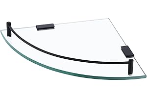KES Glass Corner Shelf Bathroom Shelves Tempered Glass-Shelf with Rail, SUS304 Stainless Steel Floating Wall Mount Shampoo Ho