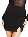 WDIRA Women's Sexy High Waist Slit Hem Ribbed Knit Above Knee Sheath Skirts