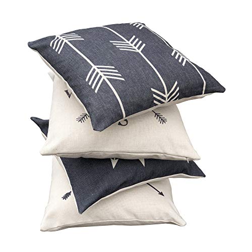 Hermosa Collection Contemporary Decorative Throw Pillow Covers (4 Pc. Set) 18 x 18 Cotton Linen Squares | Boho Neutral Colors | Living Room, Bedroom, Patio Decor | Couch, Sofa, and Bed Accessories