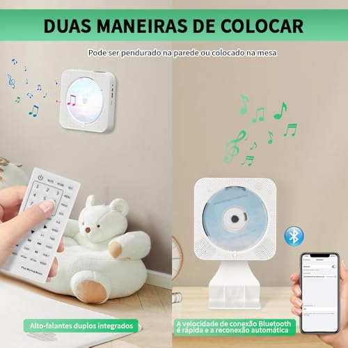 100-220V, Leitor de CD/DVD Multifuncional, CD Player Portatil, Suporta Saída HDMI HD 1080P, DVD Player HDMI, Alto-Falantes Integrados