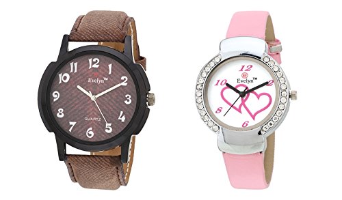 Brown & Pink Analog Leather Watches for Lovely Couple - EVE-285-307