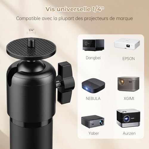 POLESTO Metal Projector Stand, Height Adjustable from 50 to 125 cm with 360° Angle Rotation, Space-saving, Supports up to 5 kg, Compatible with Projector, Cameras and More