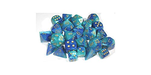 Chessex Bag of 20 Gemini RPG Dice: Blue / Teal with Gold (1 d4, 3 d6, 1 d8, 7 d10, 1 d100, 1 d12 & 6 d20)
