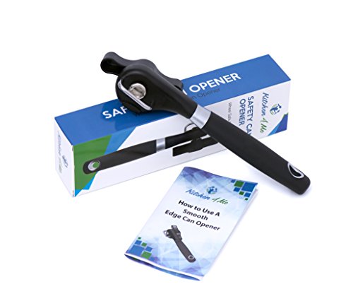 Kitchen4Me Can Opener Manual-Ergonomic Soft Grips Handle-Prevents Sharp Edges And Cuts-Easy to Use-Effortessly Opens Cans with Heavy Duty-Smooth Edge Can Opener-Safe Tin Opener Locking Mechanism