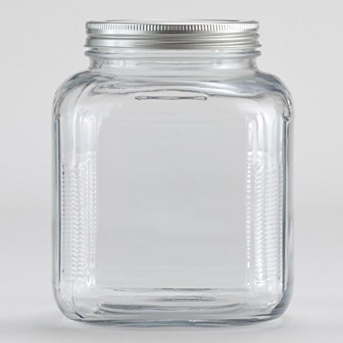 Glass Storage Jar with Aluminum Lid 6.25"Sq. x 8"H, 1 gal. capacity