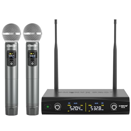 Phenyx Pro Mikrofon Drahtloses Mikrofonsystem, kabelloses Handmikrofon-Set für Gesang, Karaoke, Kirche, 2x30 UHF einstellbare Frequenzen, 200ft Reichw