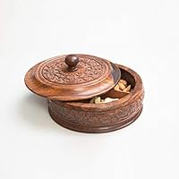 Rusticity Wooden Snacks Box/Spice Box (with Removable partitions) |Sheesham | Handmade | (7.8x7.8in)