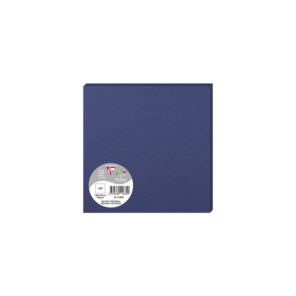 Clairefontaine 1168C Pack of 25 Plain Cards Square Format 16x16cm 210gsm Midnight Blue Events Correspondence Invitation Cards Pollen Range Smooth Premium Paper