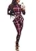 Deloreva Women Plaid Romper Jumpsuit Long Sleeve High Neck Bodycon Fall Outfit Pants Set Playsuit L, 7 burgundy