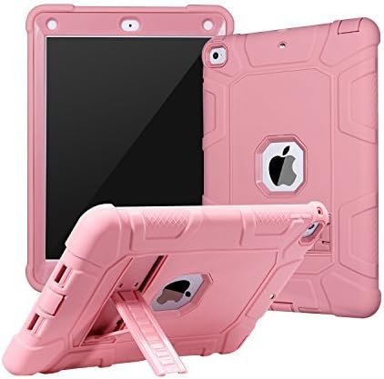 New iPad 9.7 2017 Case - Three Layer Heavy Duty Full Body Protective Case with Kickstand for Apple New iPad 9.7 Inch (Rose Gold)