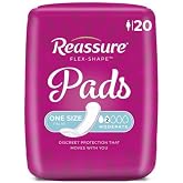 Reassure Flex-Shape Moderate Incontinence Pads for Women &ndash; Daily Bladder Leak Control, Leakage-Guard Cuffs, Gel-Dry Odor Defense, Skin-Soft Lining, 60 Count