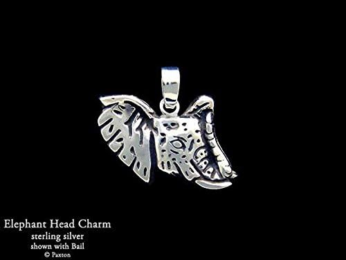 Elephant Head Charm Elephant Necklace in Solid Sterling Silver Hand Carved &amp; Cast by Paxton