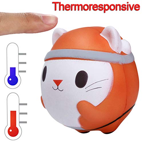 Mikilon Slow Rising Squishy, Color Change by Temperature Cat Squishy Toy, Sweet Scented Vent Charms Toy Cute Kid Toy Hand Toy, Lovely Stress Relief Toy , Decorative Props (Orange) - Thumbnail 3