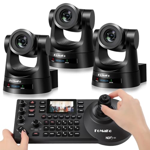 FoMaKo PTZ Camera 30X Optical Zoom HDMI PTZ Bundle with PTZ Controller PoE Keyboard,Contains 4 Items(KC608+3xFMK30SDI)