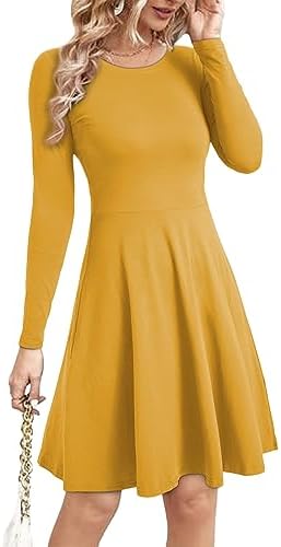 VETIOR Long Sleeve Dress for Women Casual Autumn Swing Midi Dresses for  Women Dress, Yellow-2, XXL price in UAE | Amazon UAE | kanbkam