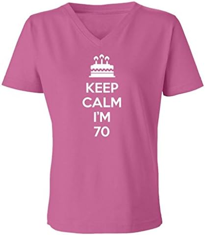 Festive Threads Keep Calm I'm 70 Women's V-Neck T-Shirt (Raspberry, 3XL)