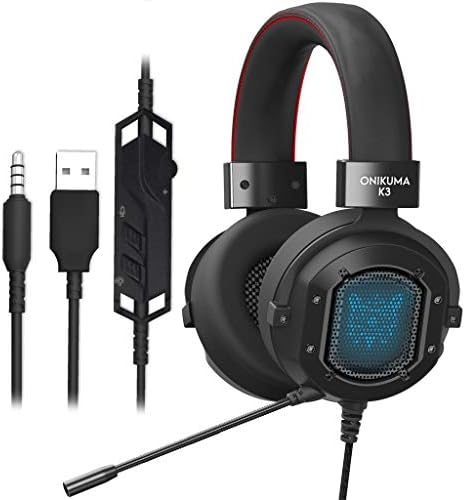 certainPL ONIKUMA K3 Gaming Headset for PS4 Xbox One, Stereo Gaming Headset for PC Gamer, Noise Cancelling Wired Over-Ear Headphones with Mic LED Light (Black)