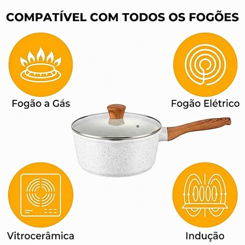 Conjunto de Panelas de Cerâmica Antiaderente Revestido de Granito, 5 Peças, Cozinha Saudável, Livre de PFOA (Branco)