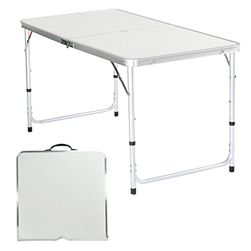 Homdox Height Adjustable Camping Folding Table Aluminum Table with Portable Carrying Handle Multi Purpose for Indoor Outdoor, White