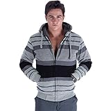 Leehanton Men's Stripe Zip Up Heavy Blend Sherpa-Lined Hoodie Sweatshirt